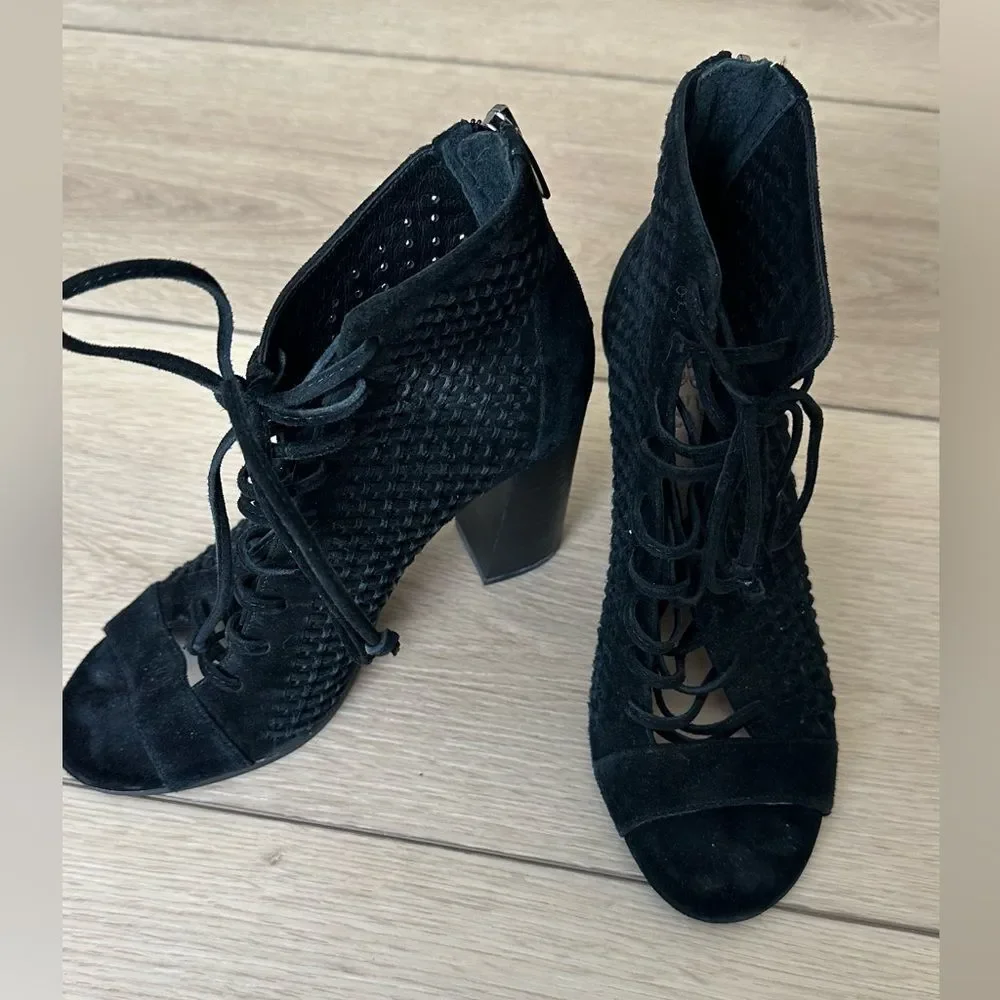 Vince Camuto Black Suede Perforated Booties Women’s Size 7.5